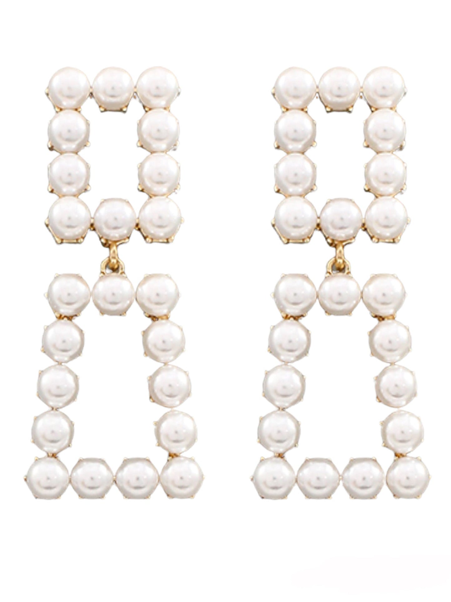 2 Square Pearl Linked Earrings