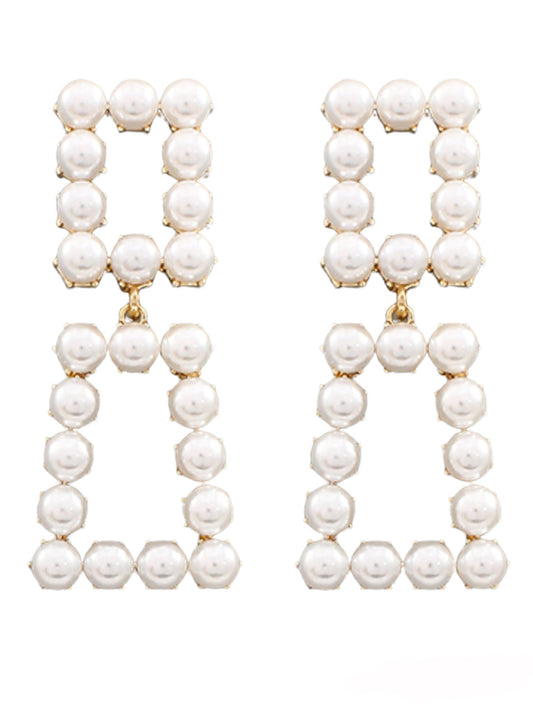 2 Square Pearl Linked Earrings